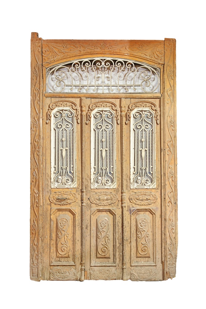 An antique door crafted from Azizi wood