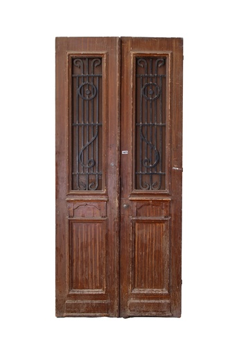 [PROD_0002192] door with a wrought iron grille, made from antique Azizi wood