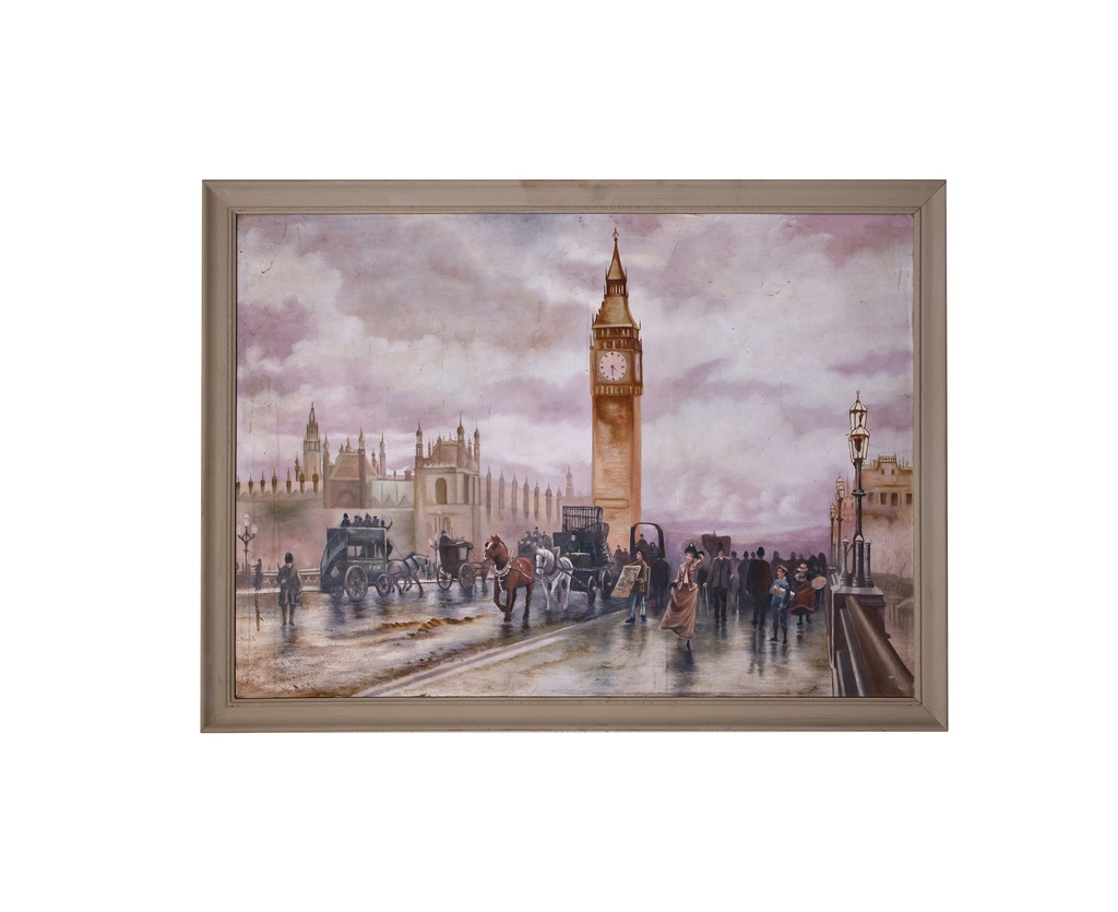 Auction For Big Ben clock, executed using oil paints on wood